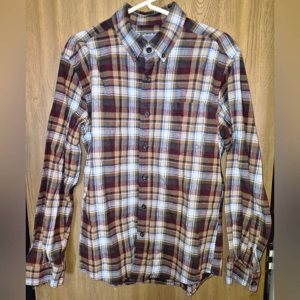 Eddie Bauer Flannel Shirt Mens Plaid Classic Dress Button Up Size M Cotton